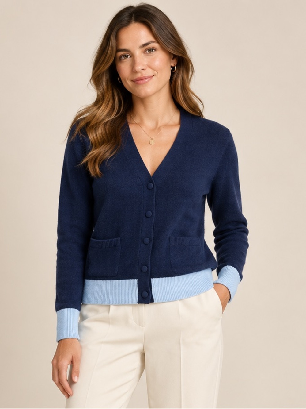 Moncler Maglia Tricot Cashmere Cardigan Navy Blue Colourblock Size Medium